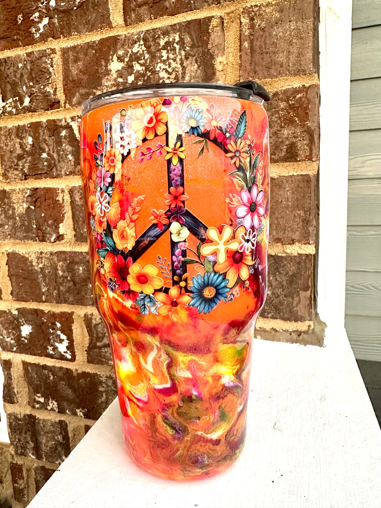 30 Ounce Epoxy Tumbler "Peace, Love and Flowers"