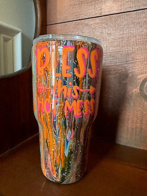 30 Ounce "Bless this Hot Mess" epoxy tumbler