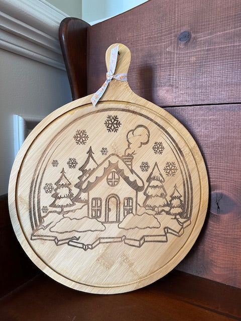 Round Holiday Laser Engraved Cutting Board