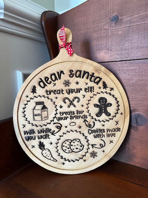 Dear Santa Holiday Engraved Bamboo Cutting Board