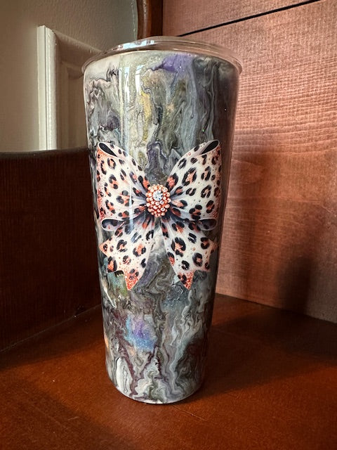 16 Ounce Epoxy Tumbler "Animal Print Bow"