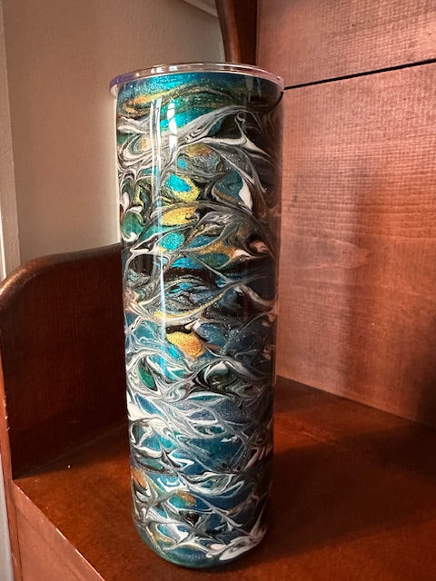 30 Ounce Epoxy Tumbler "Green Swirl" with Glitter