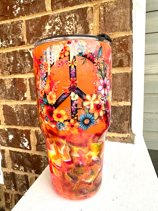 30 Ounce Epoxy Tumbler "Peace, Love and Flowers"