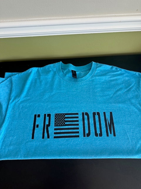 short sleeve blue Freedom mens shirt